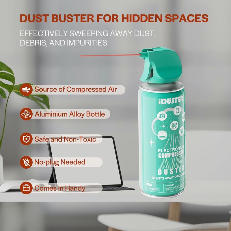 iDuster Keyboard Cleaner Air Spray - Canned Air for PS5, Computer, PC, Keyboard, Electronics, 3PCS(10oz) - Image 3